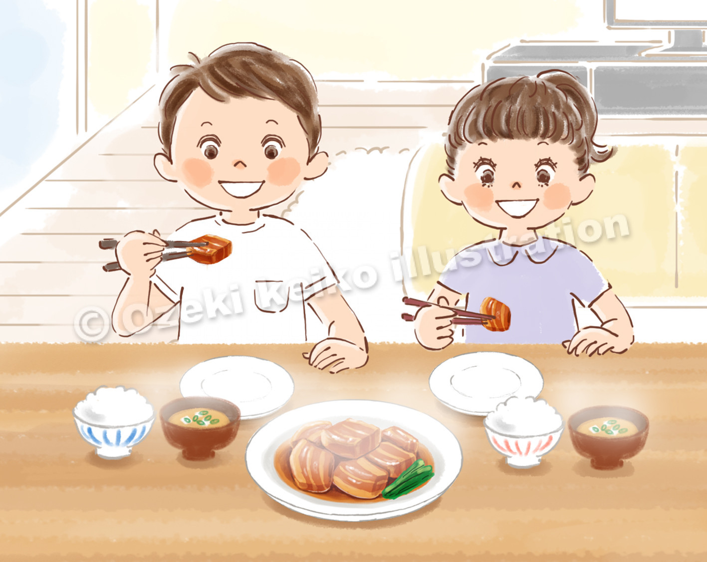 おいしそうにご飯を食べる子供イラスト イラストレーター小関恵子の仕事帖 関西在住 大阪 京都 兵庫 滋賀