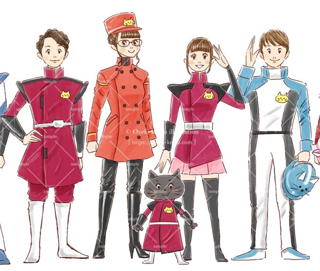 ガンダム風制服コスプレの集合イラスト