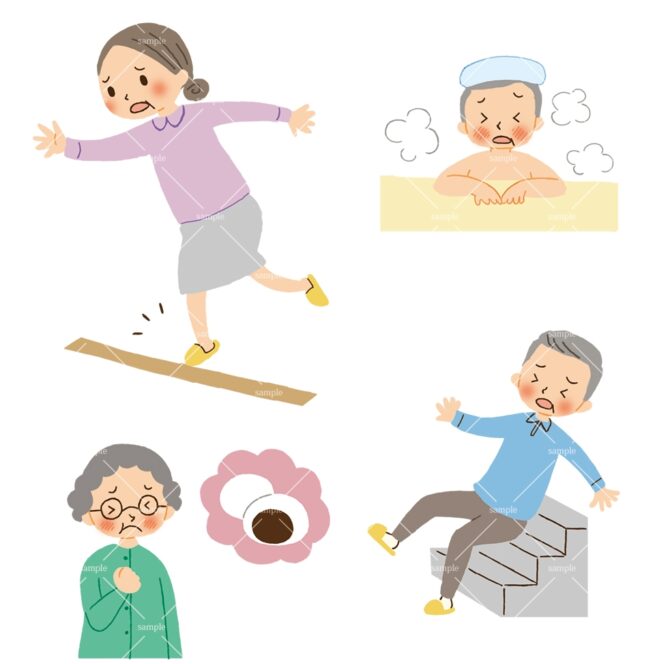 救急特集イラスト　老人特有の事故のイラスト