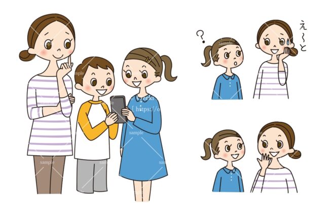 スマホのことを母子で情報共有するイラスト