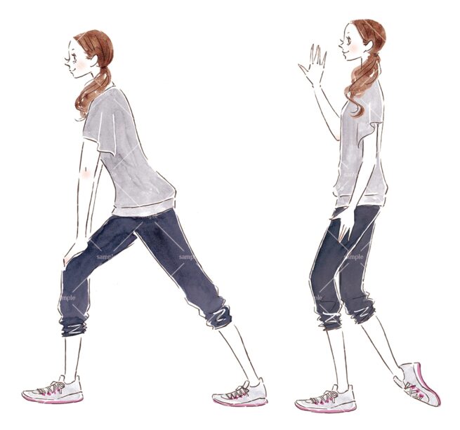 ランニング冊子　ストレッチをする女性イラスト