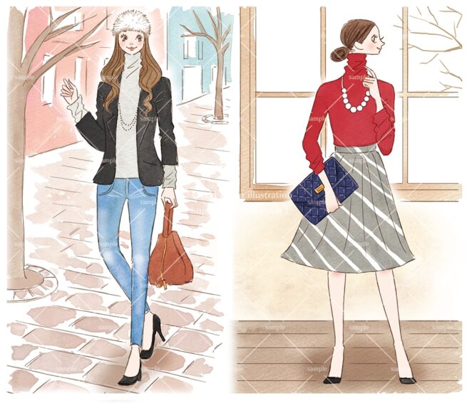 産経新聞の連載コラム『半歩踏み出すおしゃれ講座』vol.30「タートルで大人ムード」の挿絵