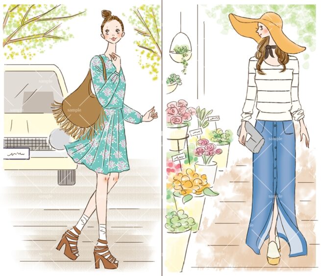 産経新聞の連載コラム『半歩踏み出すおしゃれ講座』vol.21「小物でつくる70年代」の挿絵