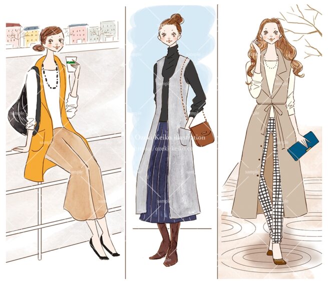 産経新聞の連載コラム『半歩踏み出すおしゃれ講座』vol.27「秋冬はロング&リーンで」の挿絵