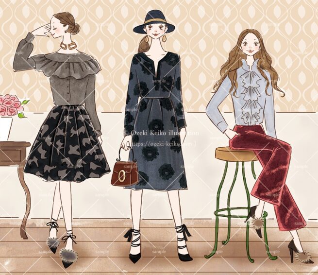 産経新聞の連載コラム『半歩踏み出すおしゃれ講座』vol.40「ダークにロマンチック」の挿絵