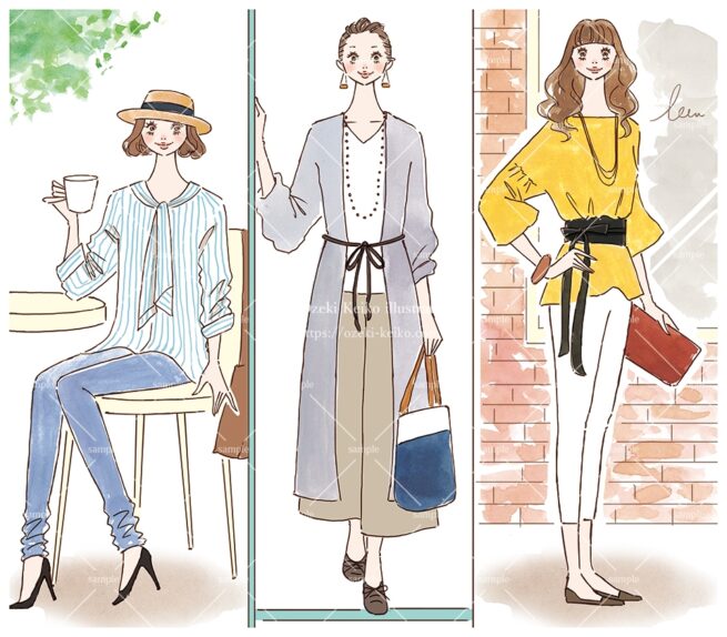 産経新聞の連載コラム『半歩踏み出すおしゃれ講座』vol.46「ひも垂らしで軽快アレンジ」の挿絵