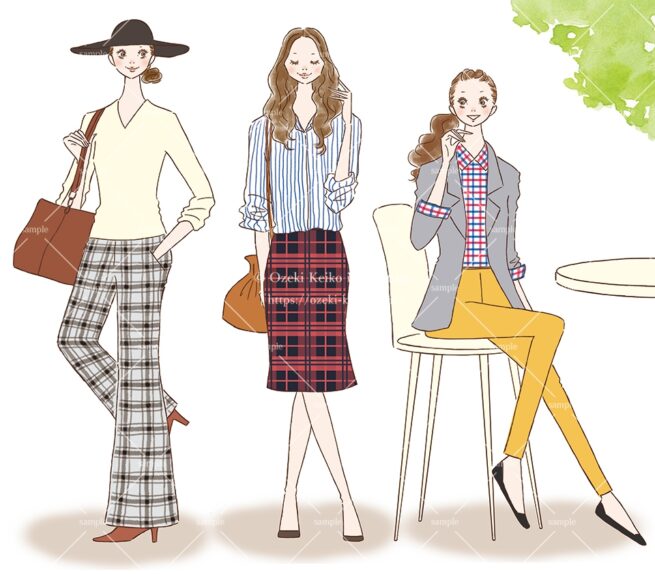 産経新聞の連載コラム『半歩踏み出すおしゃれ講座』vol.49「チェック柄　英国クラシックで」の挿絵