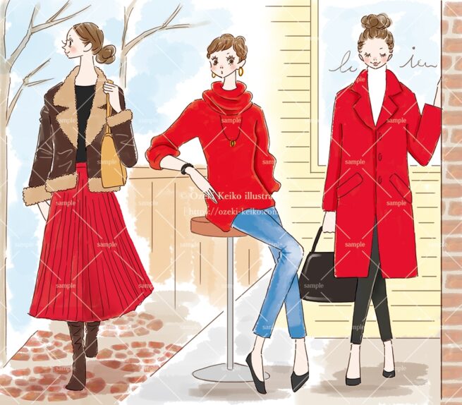 産経新聞の連載コラム『半歩踏み出すおしゃれ講座』vol.51「赤を主役に レディーな秋」の挿絵