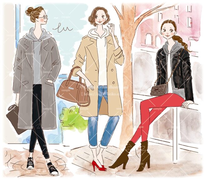 産経新聞の連載コラム『半歩踏み出すおしゃれ講座』vol.52「新鮮　コート+パーカ」の挿絵