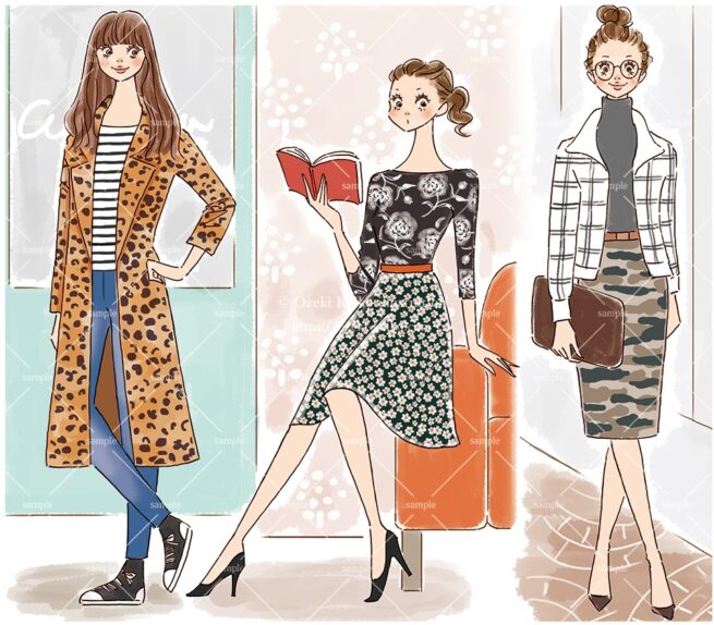 産経新聞の連載コラム『半歩踏み出すおしゃれ講座』vol.54「“柄on柄”で着姿アップ」の挿絵