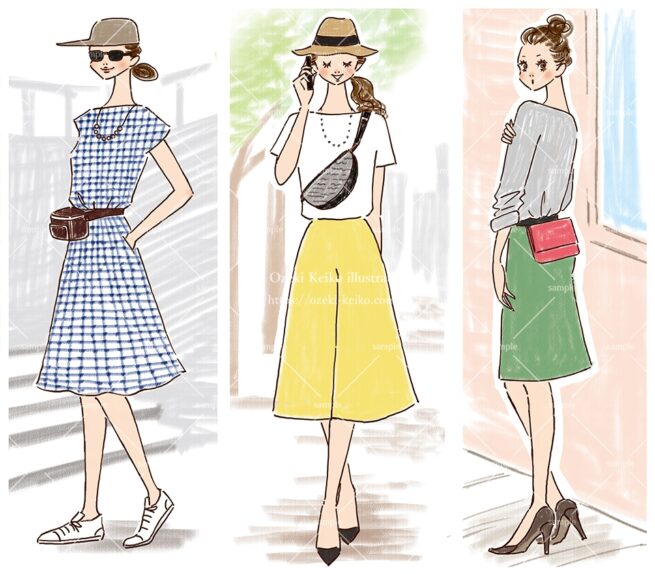 産経新聞の連載コラム『半歩踏み出すおしゃれ講座』vol.55「ウエストポーチ 魅せて復権」の挿絵