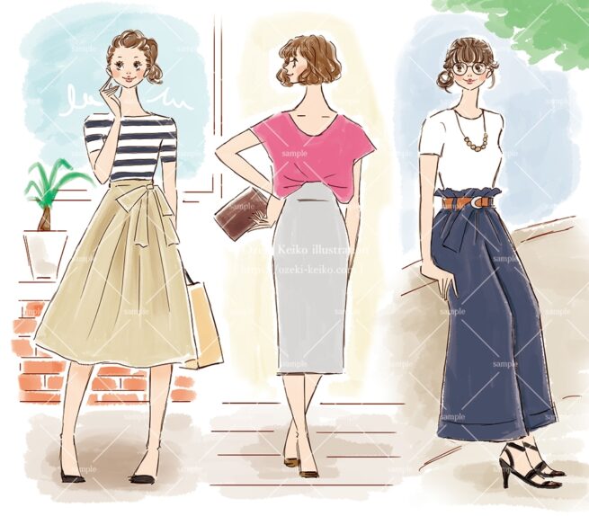 産経新聞の連載コラム『半歩踏み出すおしゃれ講座』vol.57「ハイウエストは夏の味方」の挿絵