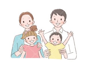 家族4人が楽しそうにしているイラスト