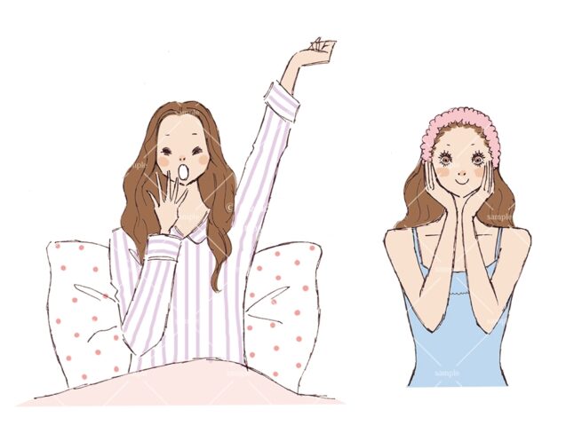 起床、朝のお手入れのイラスト