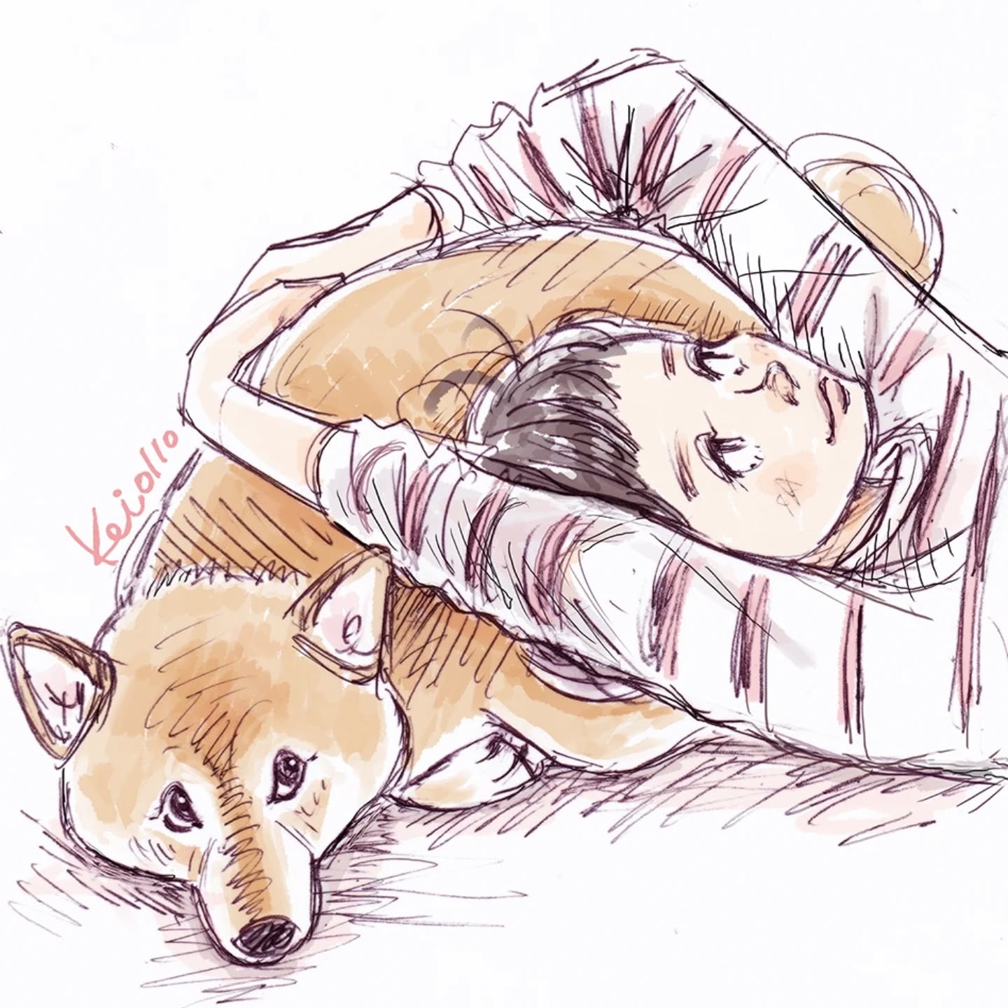 🐶👩💕

#illustration #男の子イラスト#女の子イラスト #柴犬 #柴犬イラスト