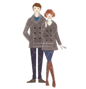 誌面イラスト　冬ファッション　カップル