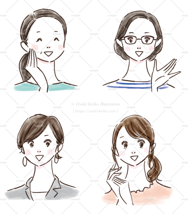 色々な年代の笑顔の女性イラスト