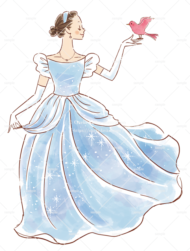 シンデレラと赤い小鳥のイラスト