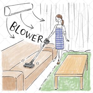 部屋の掃除をする女性イラスト