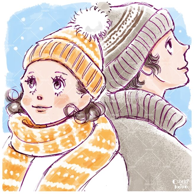 冬ファッションのカップルイラスト