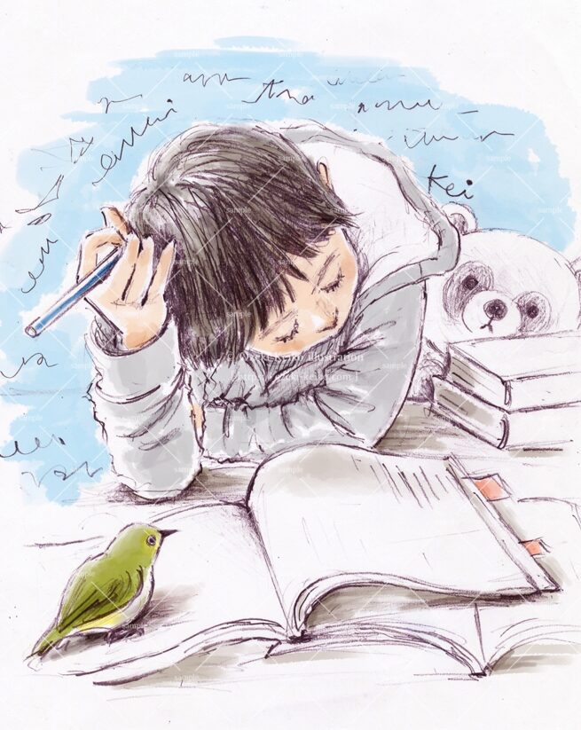 中学受験の勉強をする男の子イラスト