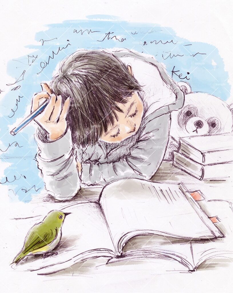 中学受験の勉強をする男の子イラスト