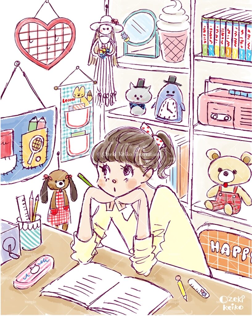 昭和レトロが大好きな女の子イラスト