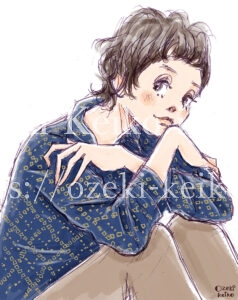 秋ファッションのアンニュイな雰囲気の女性イラスト