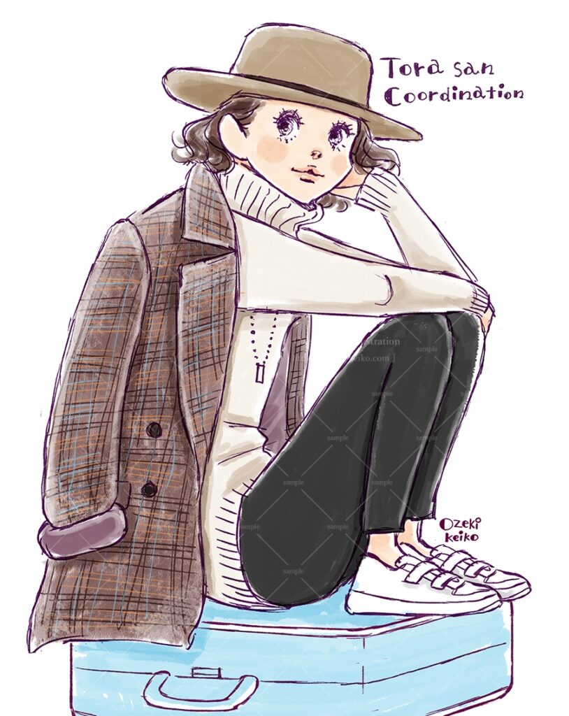 男はつらいよの寅さんファッションの女性