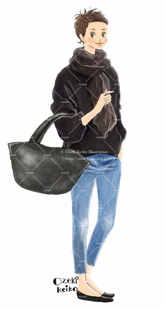 ラフなセーターのベリーショートヘアの女性イラスト