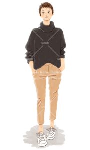 大き目セーターの秋ファッションの女性イラスト