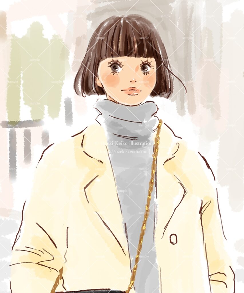 冬ファッションの女性イラスト