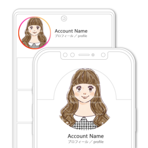 SNSアイコン・プロフィール用 お姫様ヘアの格子柄ブラウス女性イラスト
