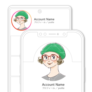 SNSアイコン・プロフィール用 緑のふわふわベレー帽に赤いメガネの女性