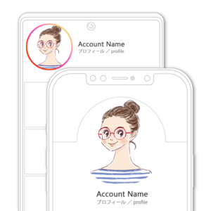 SNSアイコン・プロフィール用 赤い丸メガネ、お団子ヘアの女性イラスト