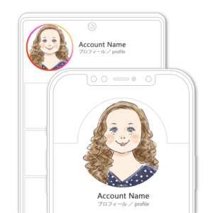 SNSアイコン・プロフィール用 ロングパーマ、色白青い目のぽっちゃり女性イラスト