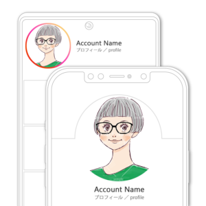 SNSアイコン・プロフィール用 ストレートボブ、シルバーヘア、おしゃれメガネの女性イラスト