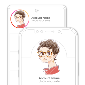 べっ甲メガネ、ベリーショートの女性イラスト