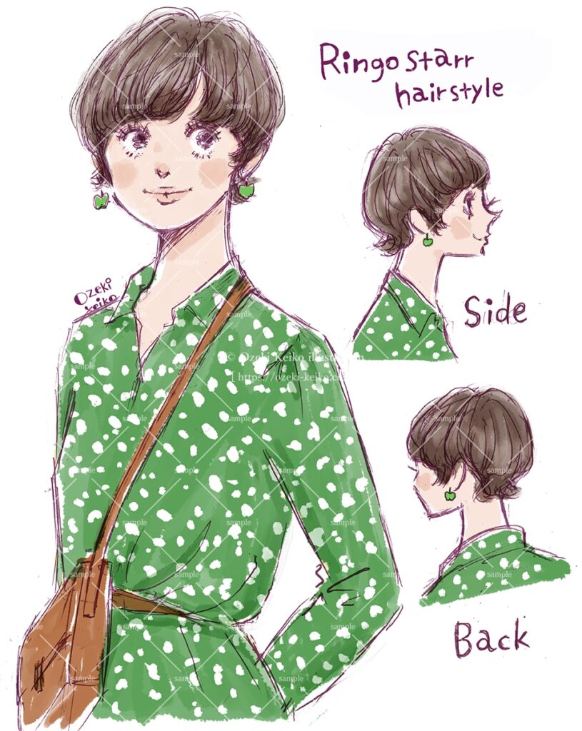 レトロワンピースのショートカット女性イラスト