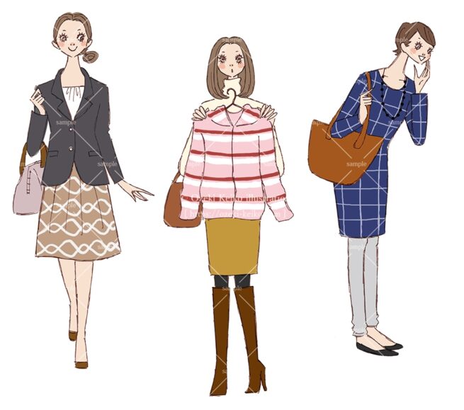 ショッピングをする女性たちのイラスト