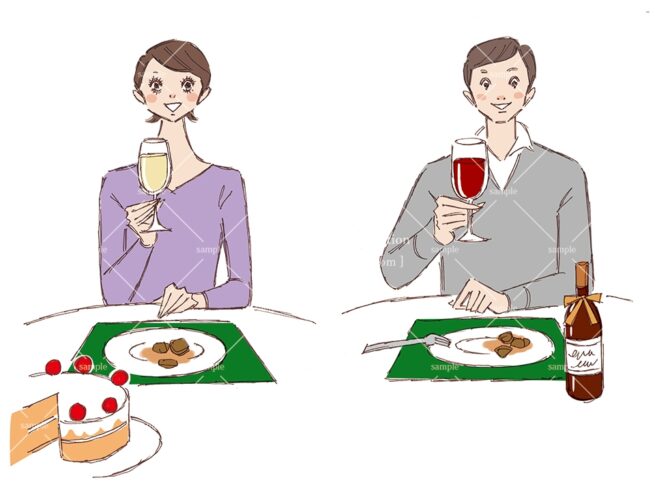 家族パーティを楽しむ夫婦のイラスト