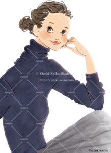 ハイネックセーターの女性イラスト