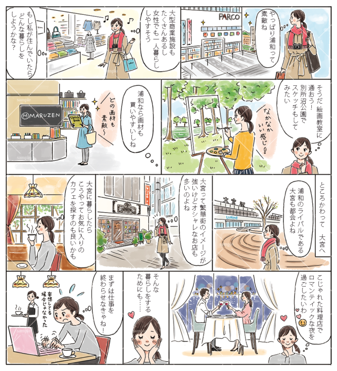 フリーペーパー様特集記事用の漫画風イラスト