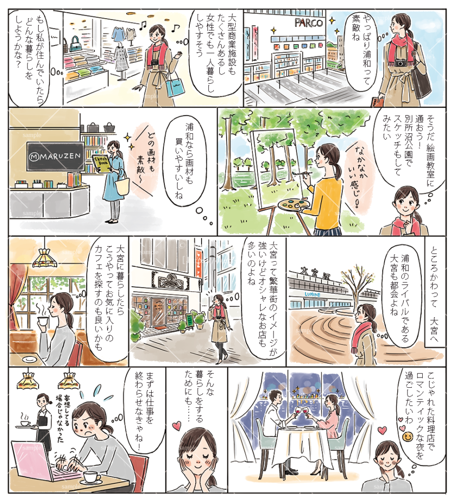 フリーペーパー様特集記事用の漫画風イラスト