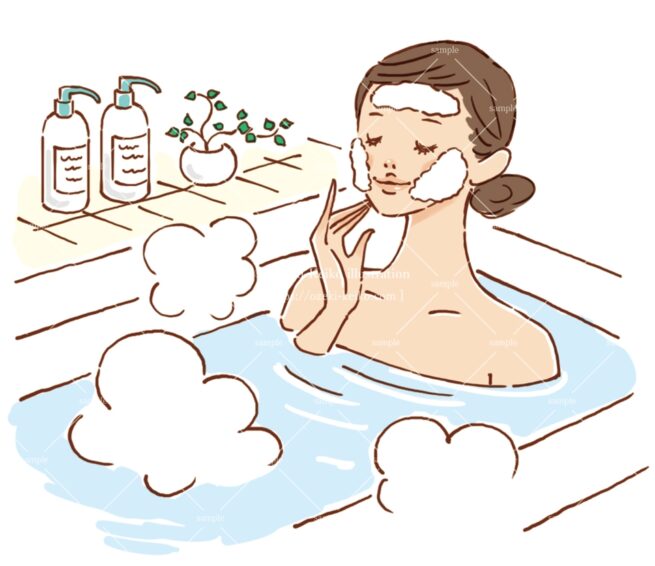 入浴中にスキンケアをする女性イラスト