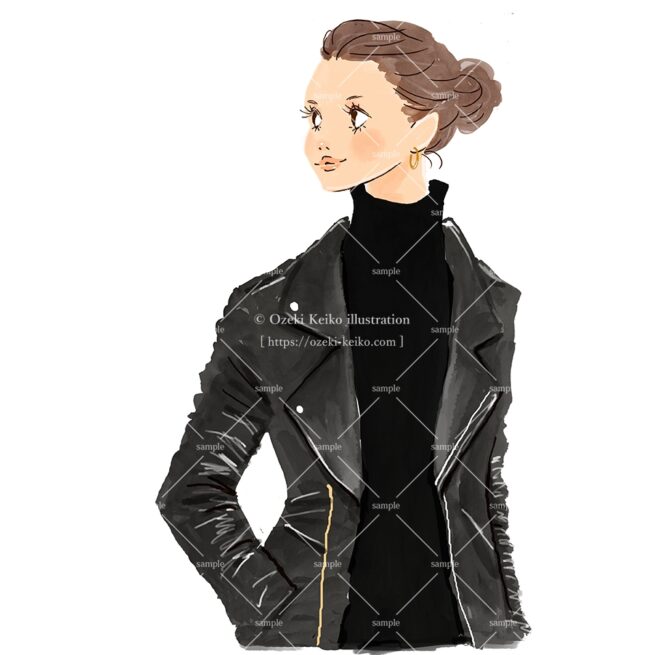 ライダースジャケットの女性イラスト