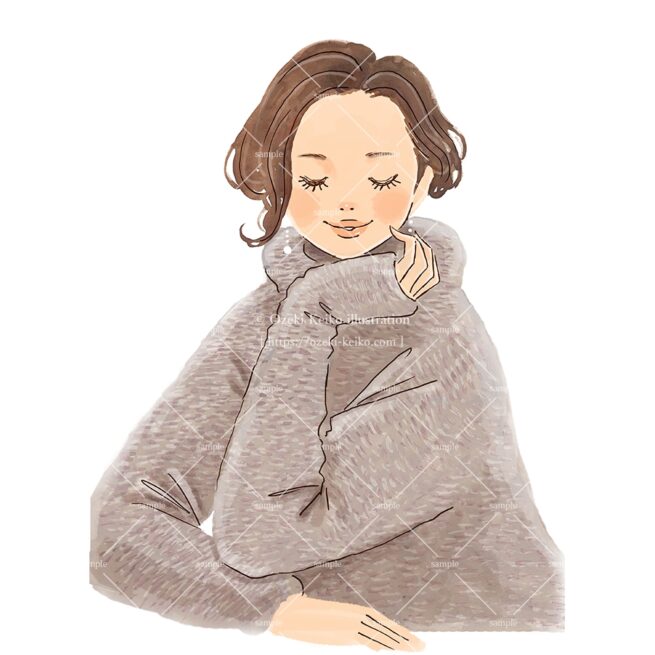 ふかふかセーターの頬杖をつく女性イラスト