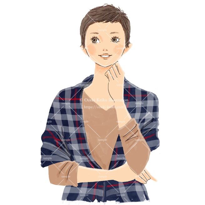 ストールを羽織った大人ショートの女性イラスト