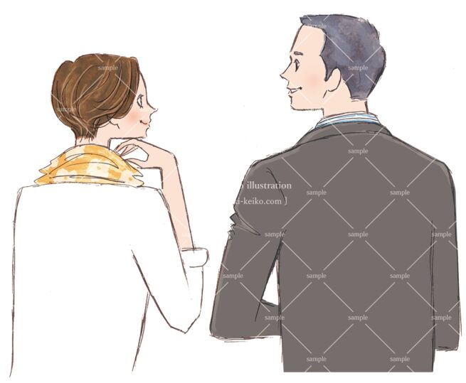 じゃらん岡山　観光をする熟年カップルのイラスト