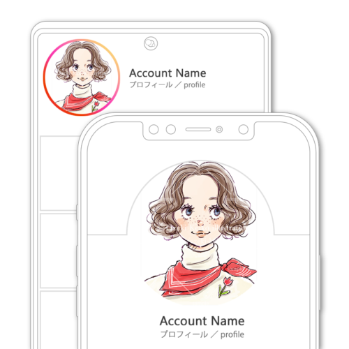 チューリップのアクセサリ―と赤いスカーフの女性イラスト｜SNSアイコン